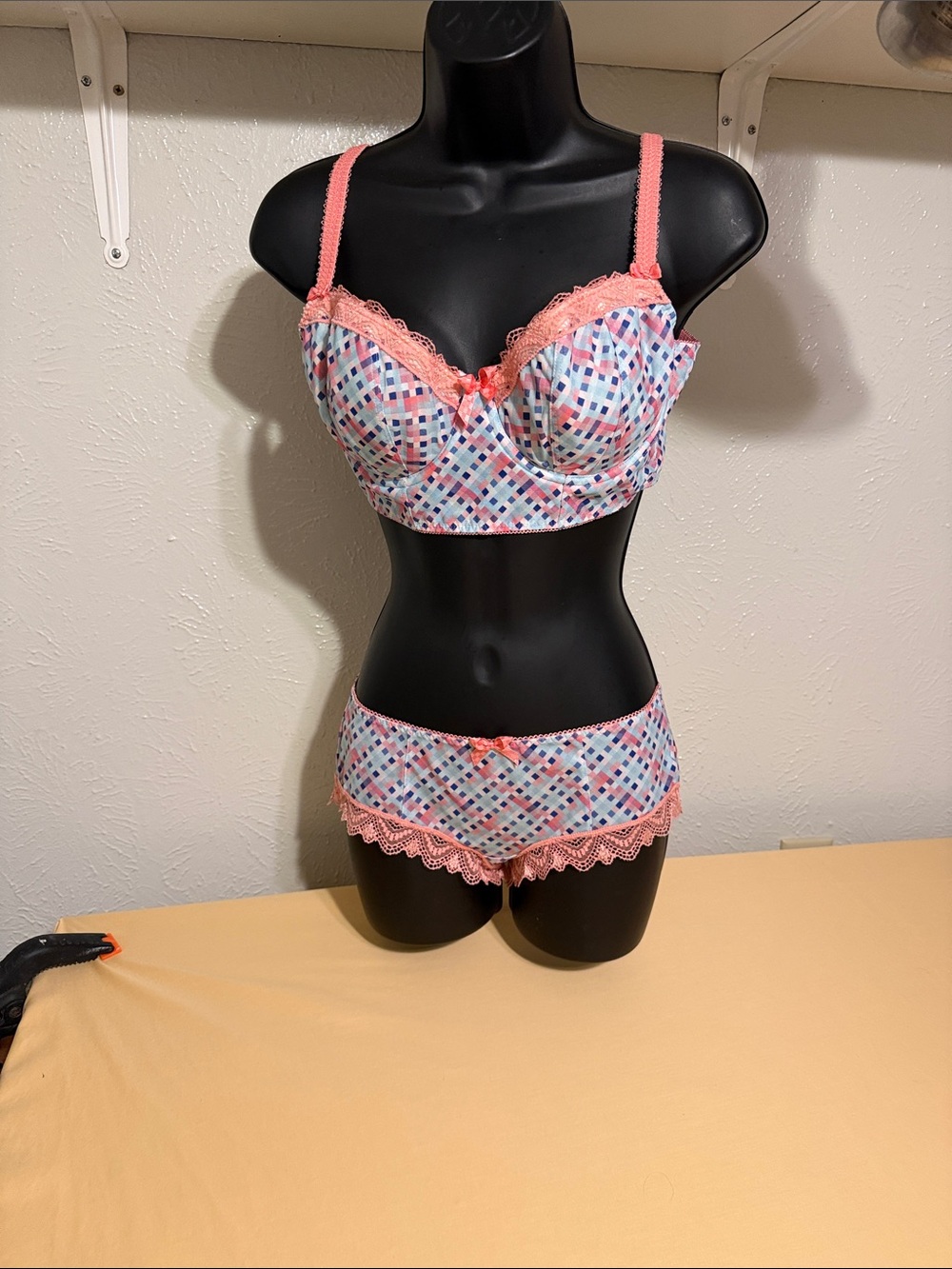 Freya hopscotch plaid two bras one pair of briefs